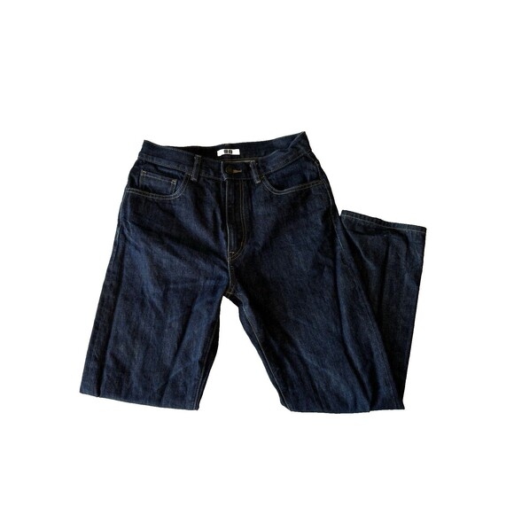 Uniqlo Jeans Mens 28x27 Slim Straight Japanese Kaihara Selvedge Dark Wash‎ Denim - Picture 1 of 14